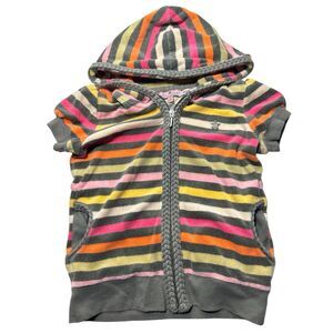 Juicy Couture Terry Sweat Jacket Pink Orange Stripe Velour Gray Trim Girls Sz 7